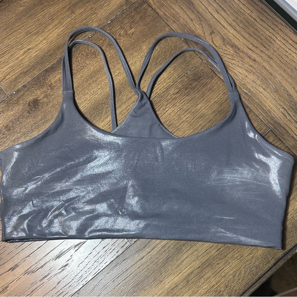 Fabletics Shimmer Gray Sports Bra